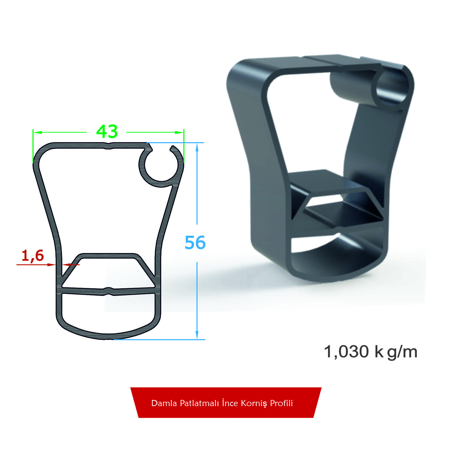 Damla Patlatmalı İnce Korniş Profili