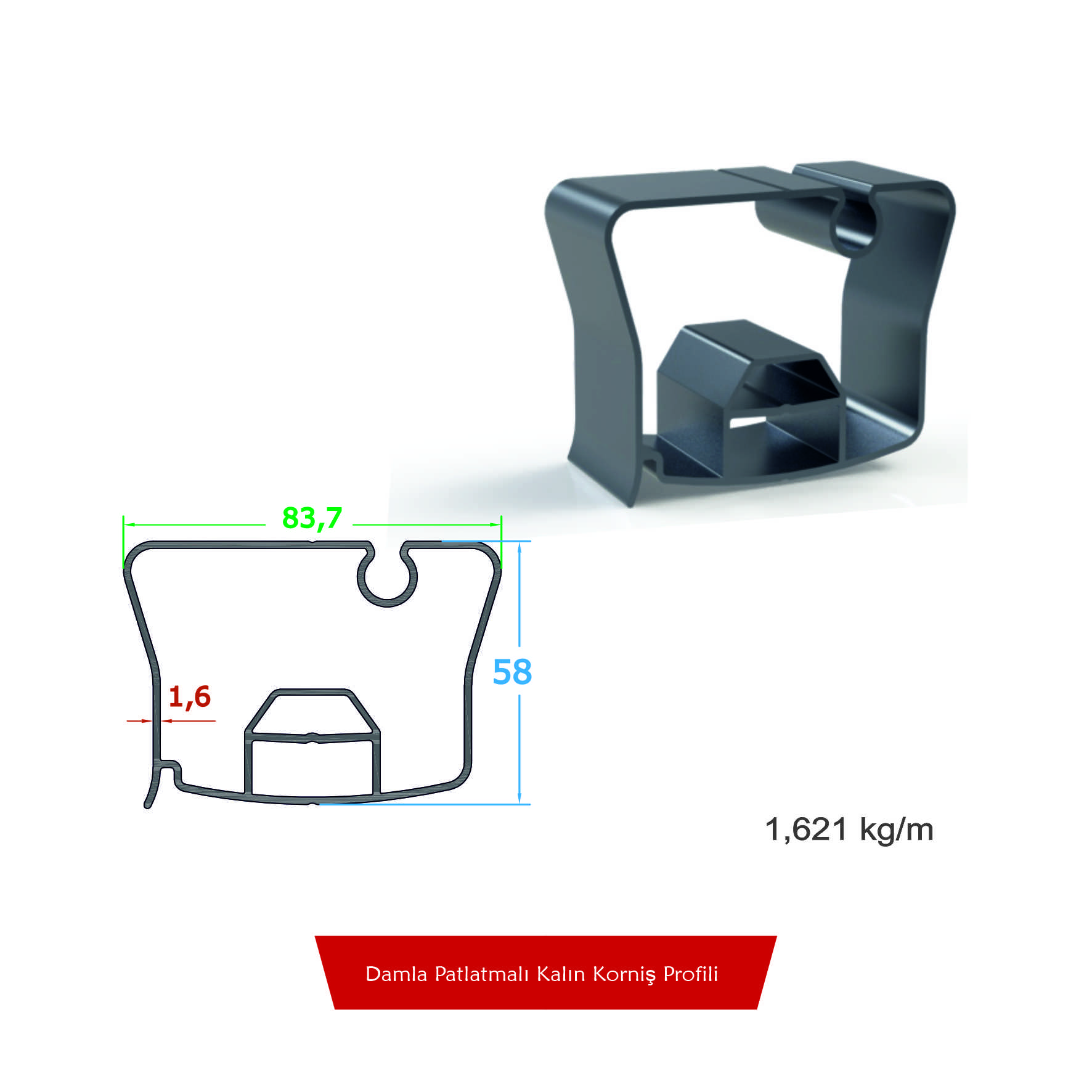 Damla Patlatmalı Kalın Korniş Profili